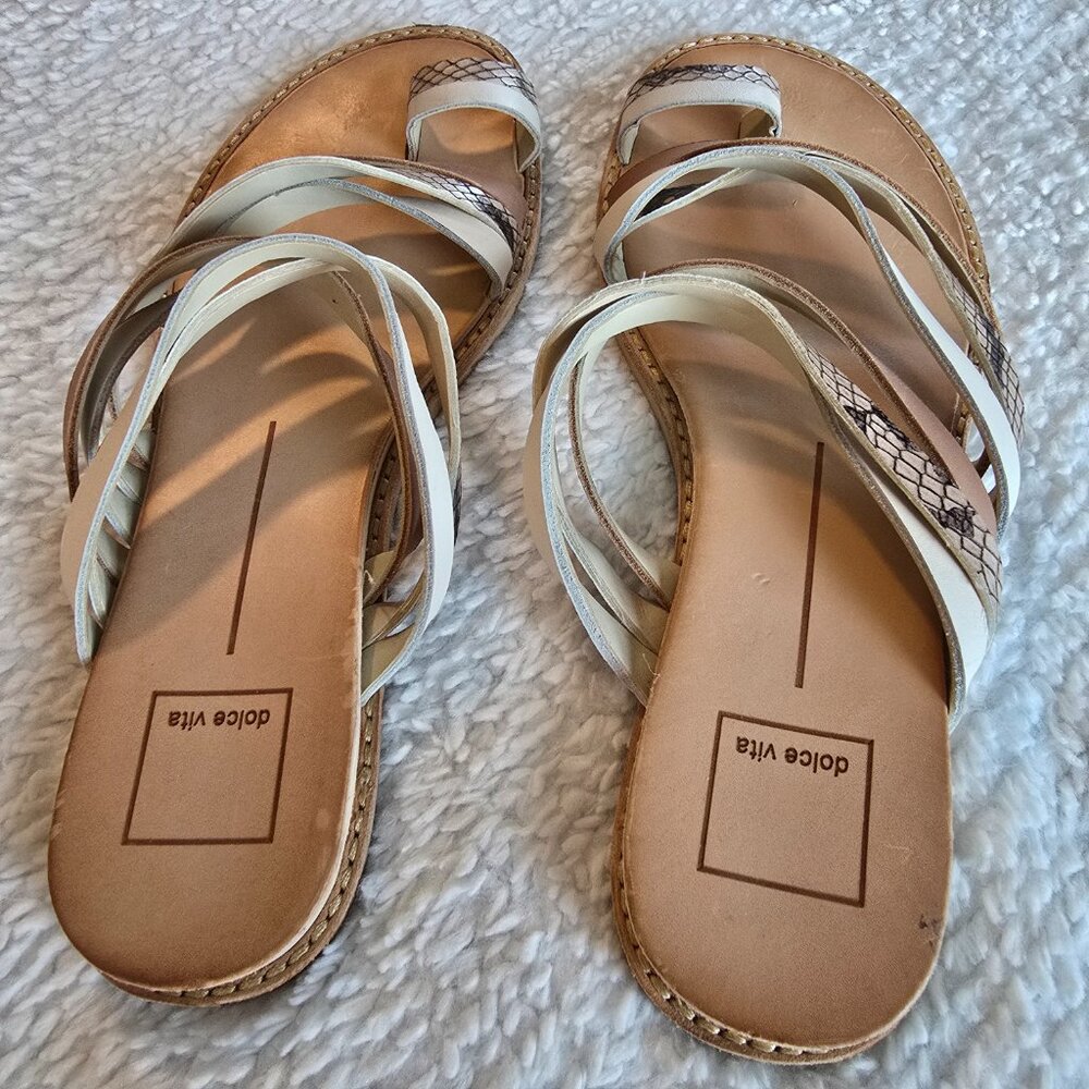 Dolce Vita Nelly Flat Sandals Beige White Neutrals Size 8 - Picture 5 of 16